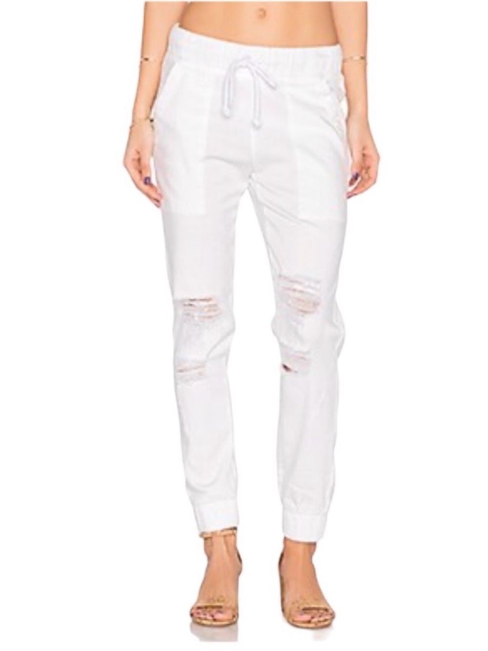 Bella Dahl White Distressed Pocket Jogger Pants S